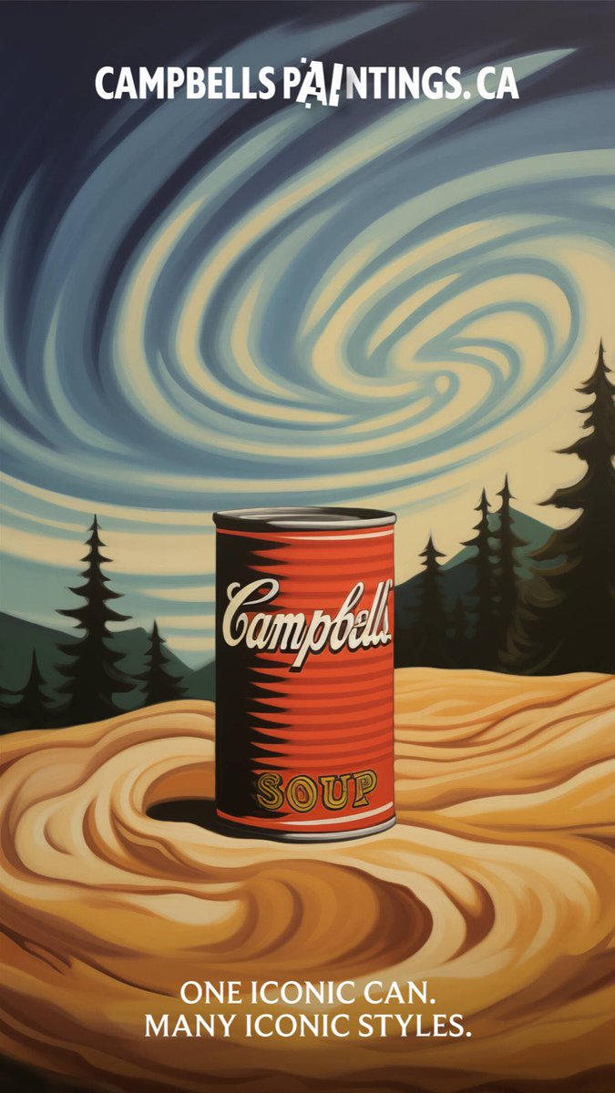 PubliRules's tweet photo. Campbell Company of Canada está poniendo la IA en pAIntings con su última campaña de marketing destinada a ayudar a modernizar su icónica lata de sopa condensada roja y blanca. https://t.co/HMDOevYqBH