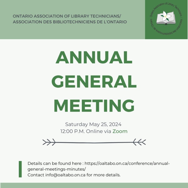 OALTABO's tweet photo. The 51th Annual General Meeting of OALT/ABO will be held separately from our annual conference. It will take place on Saturday, May 25, 2024 at 12:00pm remotely via Zoom.
Additional details will be available shortly at https://t.co/yLMqt6e1Jl https://t.co/GxKQwmeK9F