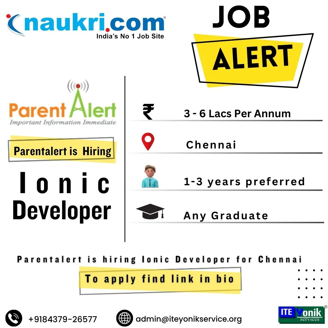 ITEYONIKService's tweet image. ParentAlert is hiring #ionic_developer
Resource credit @naukridotcom
Job Alerts by @iteyoniks_training_internships
t.ly/Y69iK
#Iteyoniks #jobalert
#Naukri #Indeed #kotaklife #jobs #jobsearch #job #hiring #jobseekers #jobvacancy #jobposting #applynow #vacancy