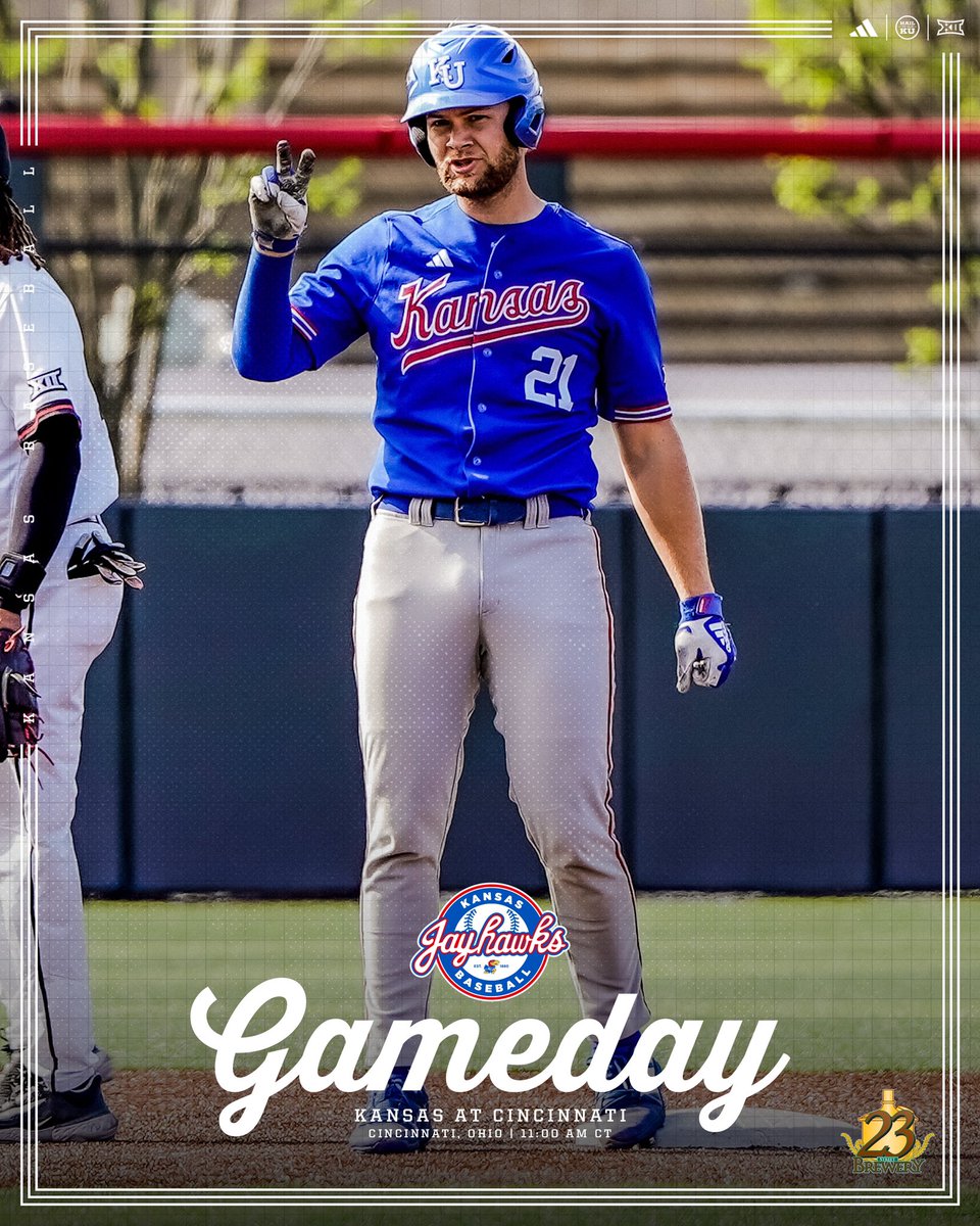 KUBaseball's tweet photo. Rubber match.

Kansas at Cincinnati
Cincinnati, Ohio | 11 a.m. CT on Big 12 Now on ESPN+

#RockChalk https://t.co/W7ZUlHc0EK