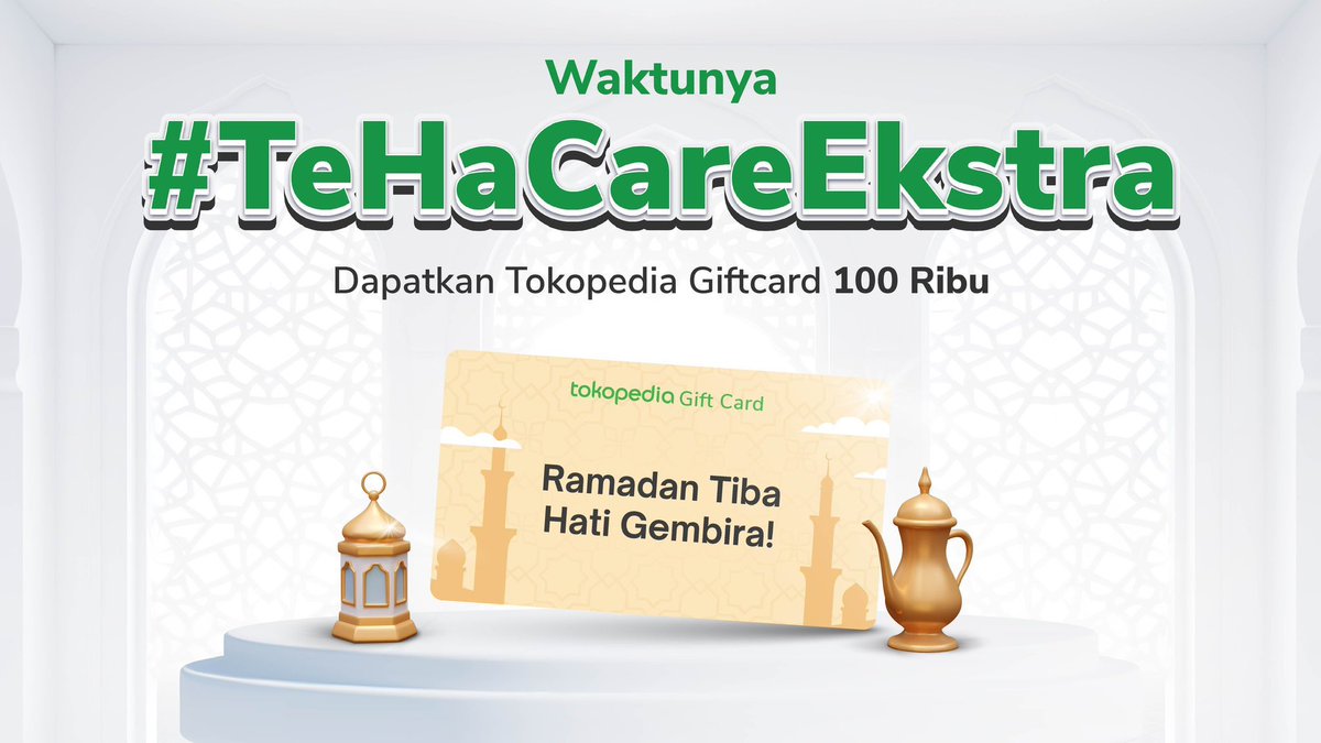 TokopediaCare's tweet image. ⭐️SPESIAL DI BULAN RAMADAN ⭐️ 

Ada GIFT CARD TOTAL 100 RIBU BUAT 1 TOPPERS   

Caranya cuma like, retweet, dan reply tweet ini dengan "Mau #TeHaCareEkstra dari Tokopedia Care yang selalu berikan rasa aman dan nyaman bertransaksi 🥰💚”