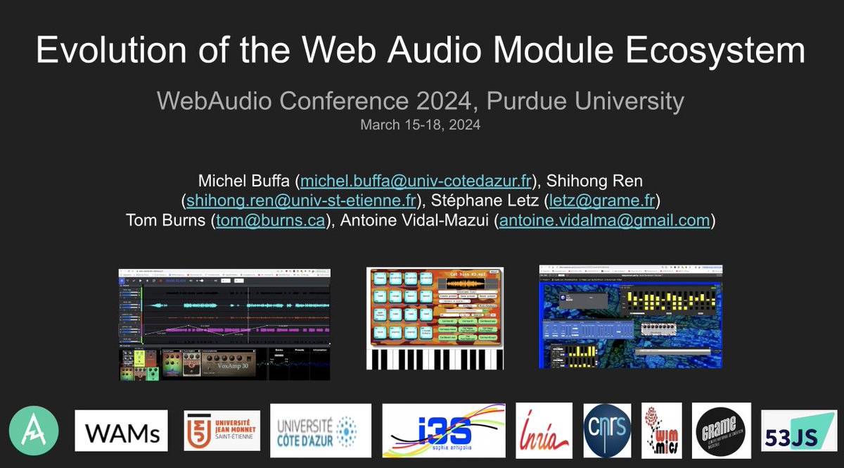 I presented two papers at the international Web Audio Conference 2024 in Purdue University :-) Happy to to be there in Lafayette/Indiana :-) @WebAudioConf #webaudio @Laboratoire_I3S @wimmics @Univ_CotedAzur