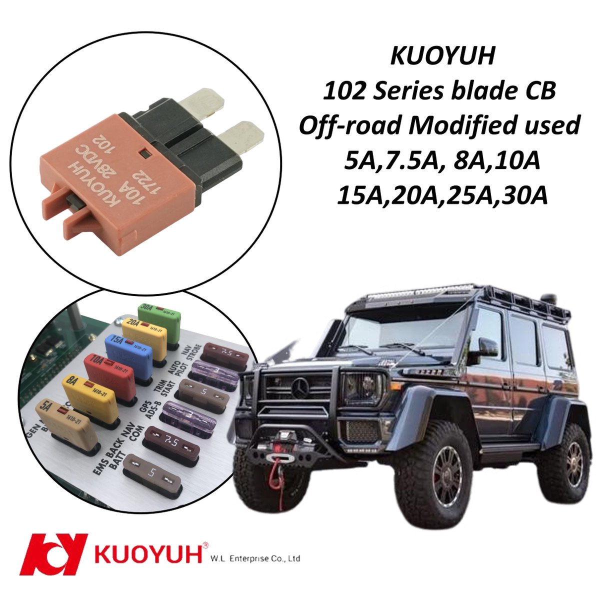 Why do Off-road modified cars need to use resettable blade fuse instead of regular fuse?

KUOYUH 102 series are resettable blade fuses overload protectors.

#KUOYUH #ATCfuse #fuse #circuitbreaker #ATOfuse #Automotive 
#overloadprotector #102series 
 #pickup4X4 #Trcuk #ATV #UTV