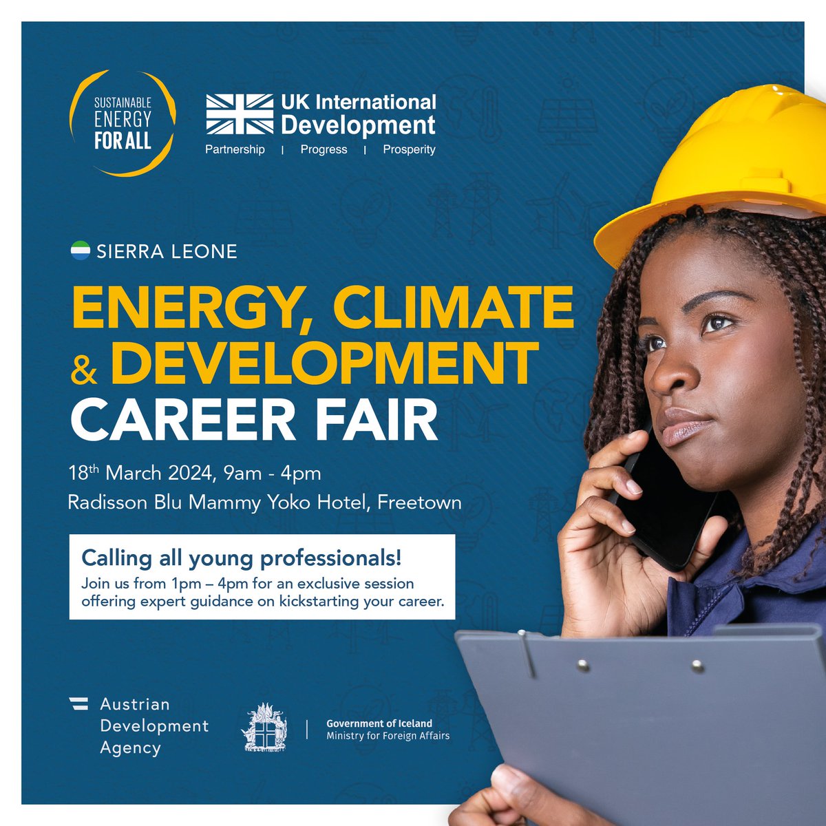⏰ It's almost time! The @SEforALLorg Energy, Climate, and Development Career Fair is just 1 day away! Get ready to dive into the world of clean energy and sustainability in Freetown 🇸🇱. Stay tuned for insights.