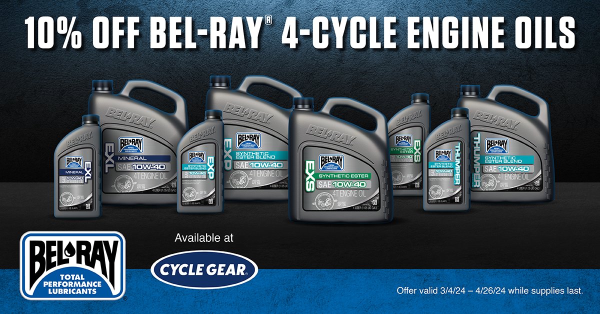 Bel_Ray's tweet photo. Gear up for the season with 10% OFF all in-stock Bel-Ray® 4-Cycle Engine Oils. Shop Cycle Gear online or in-store to save today.
@cyclegear
#Unleash #BelRay #RideWithBelRay #FlexYourEngine #Motorbike #Motorcycle #Moto #BikeLife #HighPerformance #Deal https://t.co/njeRIkz6og