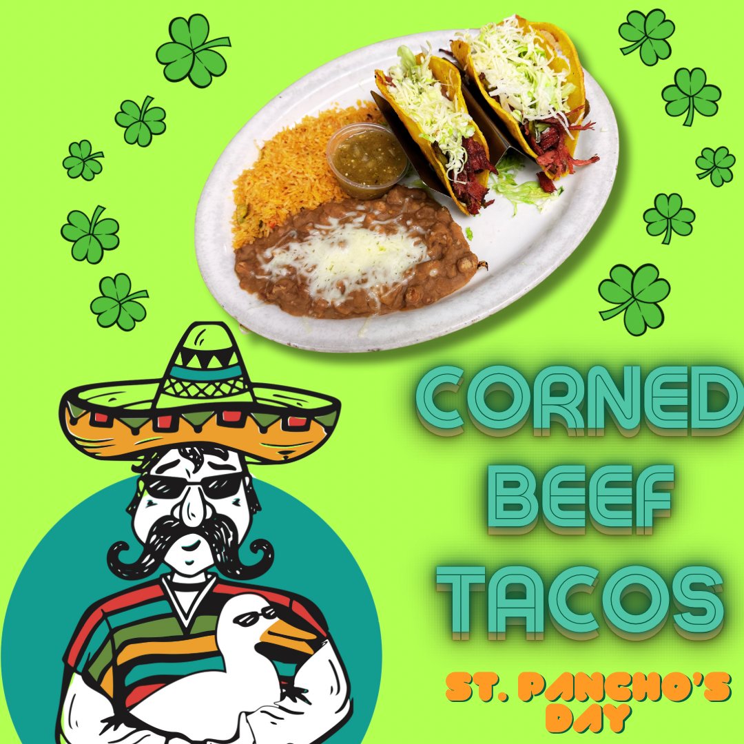 TACO bout your lucky day! We’re serving corned beef tacos all day in honor of St PANCHO’S DAY!

#slcfood#utaheats #cornedbeef #elchihuahua #stpatricksday #saltlakecity #slcrestaurants