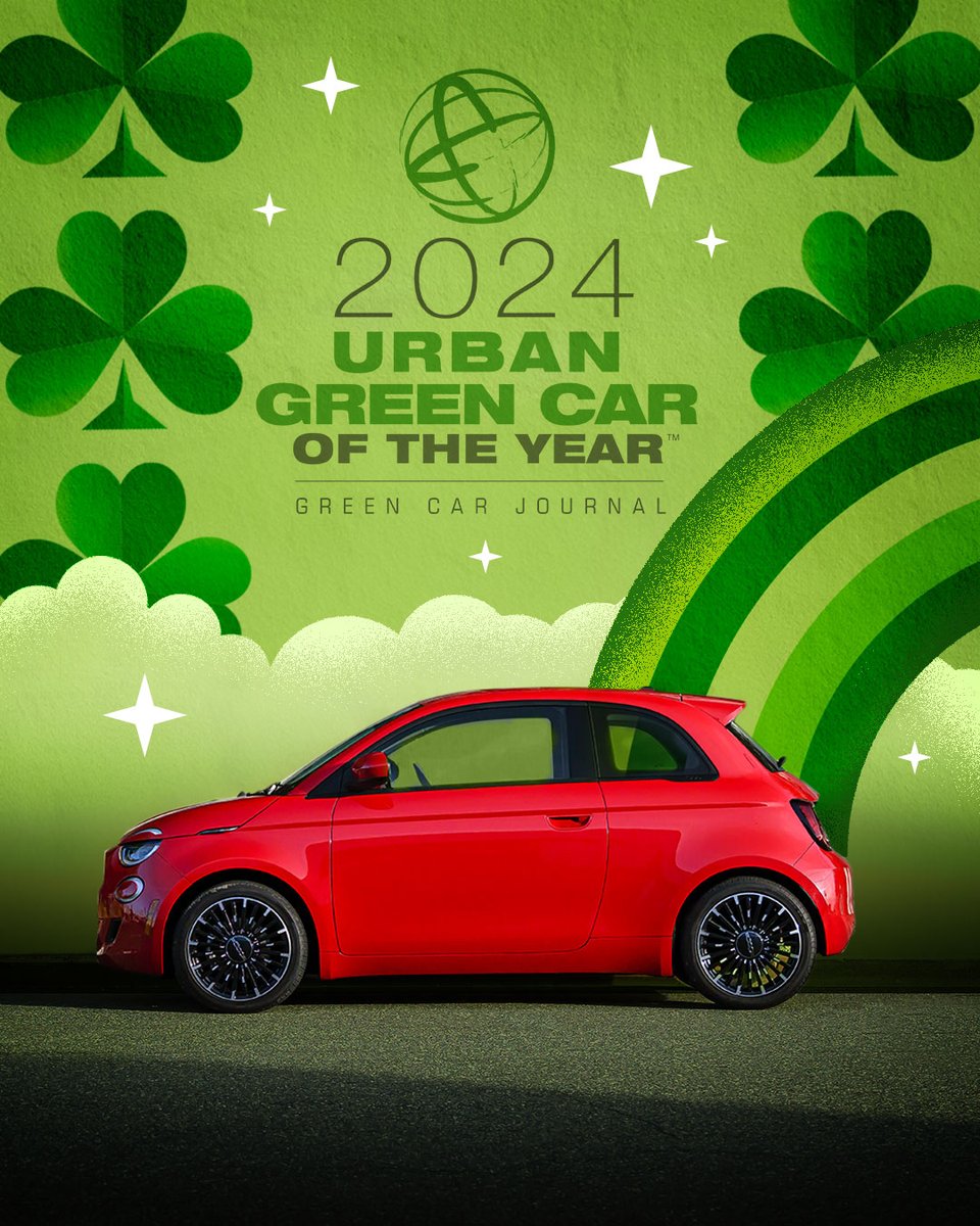 Green is a lifestyle. 🍀 The FIAT 500e is proud to be Green Car Journal’s 2024 Urban Green Car of the Year™! 

For more information see GreenCarJournal.com
