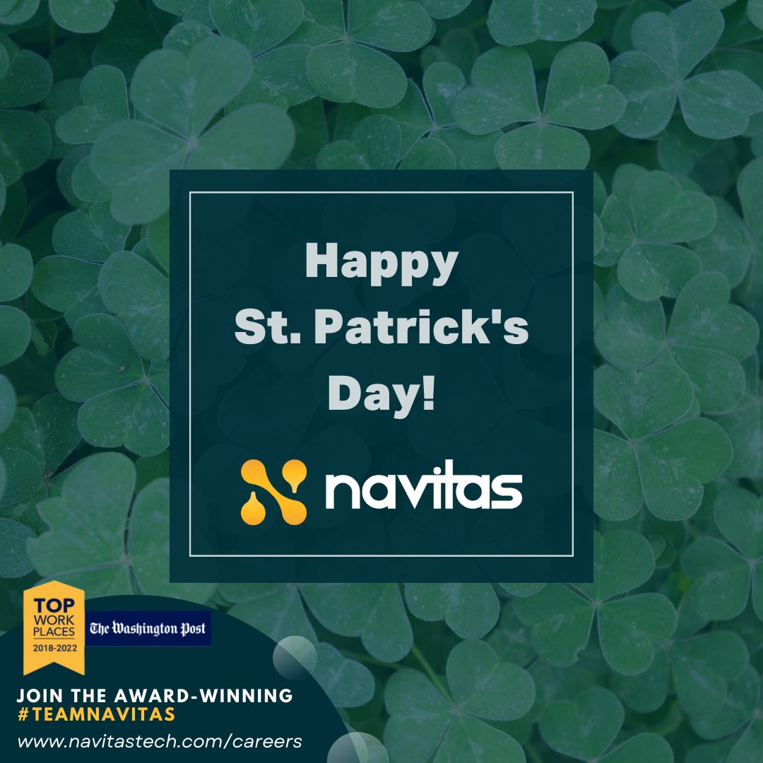 #HappyStPatricksDay from #TeamNavitas! Why not use your #luck and #apply to your #dreamjob with us - send your #resume at navitastech.com/careers.

#NavitasTech #WeAreNavitas #passion #integrity #commitment #collaboration #HappyStPatricksDay2024 #JoinOurTeam #hotjobs #ITjobs