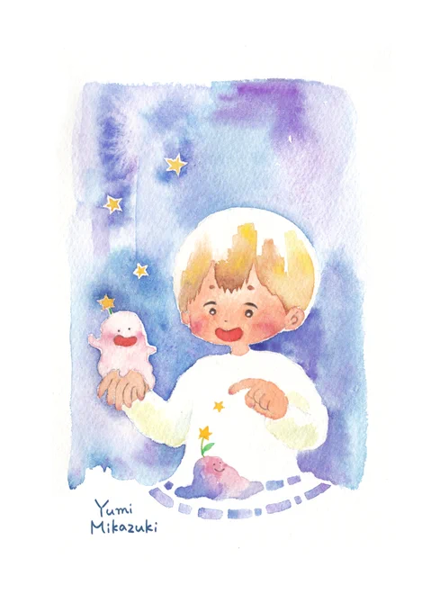 お星さまちょんまげ#イラスト #透明水彩 #watercolor 