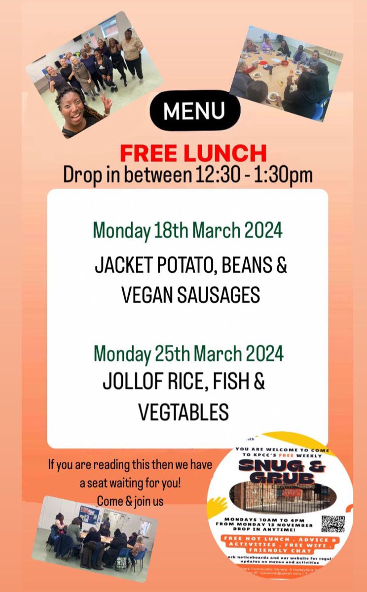 Great news! We are extending our lunch club for another two weeks, until 25th March. Drop into KPCC between 12:30pm and 1:30pm for your free lunch!