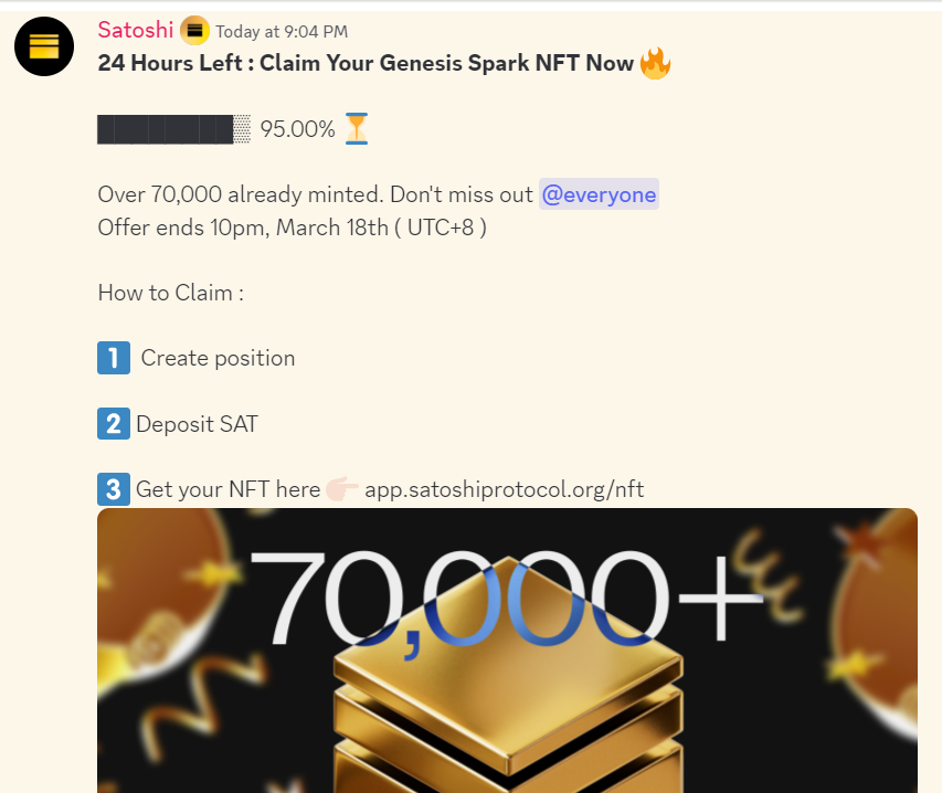 Dự án Satoshi Protocol bác nào chưa làm, thì làm nhanh đi nhé.

Còn có chưa đầy 24h là hết.

Kèo này nhiều bác làm k đc, coi kỹ lại post bên dưới, Saru hướng dẫn quá tâm huyết rồi đó.

Kèo này k có tuyển Ref, nên các bác mới yên tâm là k bị cheat phần ref.

Còn