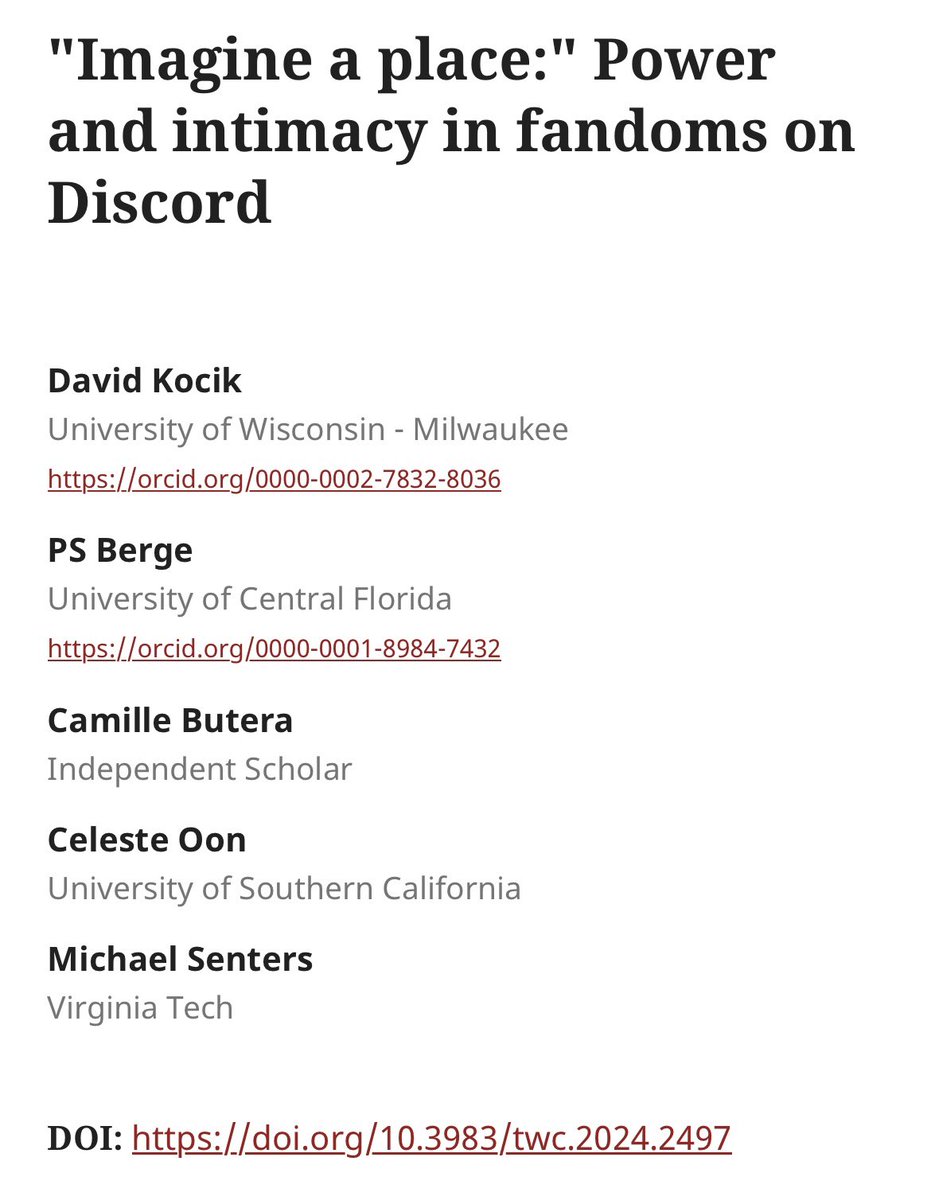 celesteywen's tweet photo. So thrilled to have two pieces out in the new #TWC issue, just in time for #SCMS24 ! Many thanks to my wonderful co-authors and the TWC team. Really happy to continue work on platforms in the fandom space, and can’t wait to read the rest of the pieces!! https://t.co/iojj7DsTSp