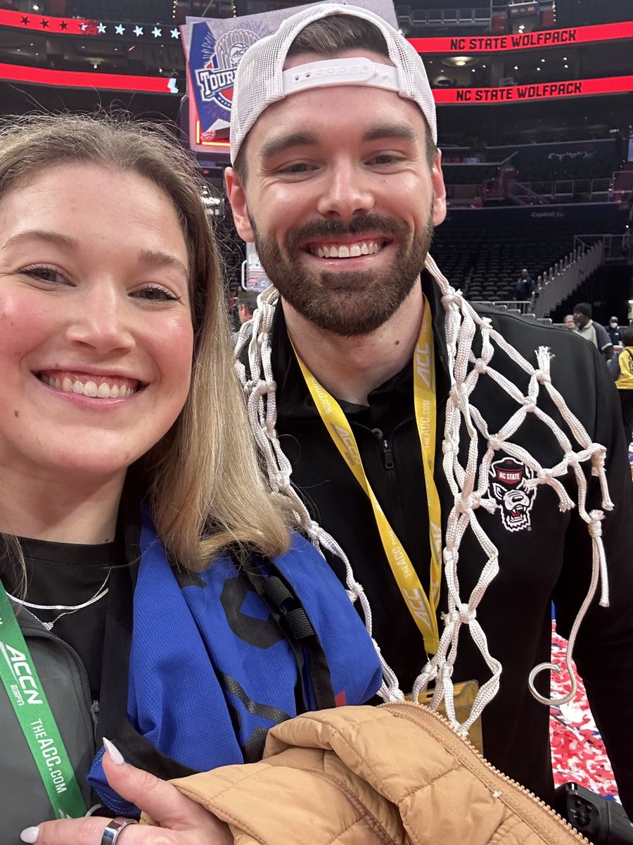 Proud parent moment. When Patrick Hart, Assistant Director of Creative Communications for NC State men’s basketball, and our daughter-in-law Miranda celebrate the Wolfpack being ACC champions!