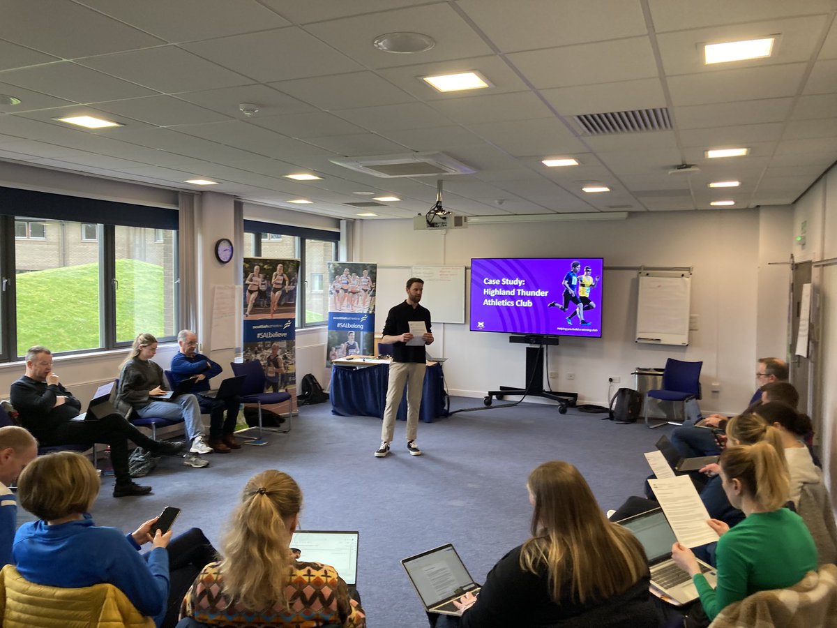 In Stirling for session 3 of @scotathletics Club Leaders Academy. @Eiger_Perform kicks off a session on resilience, then @SAL_Coaching Welfare Team delivered a scenario-based safeguarding session. Now over to @andrewjenkin of @ClubDevConsult for a session on Financial Planning