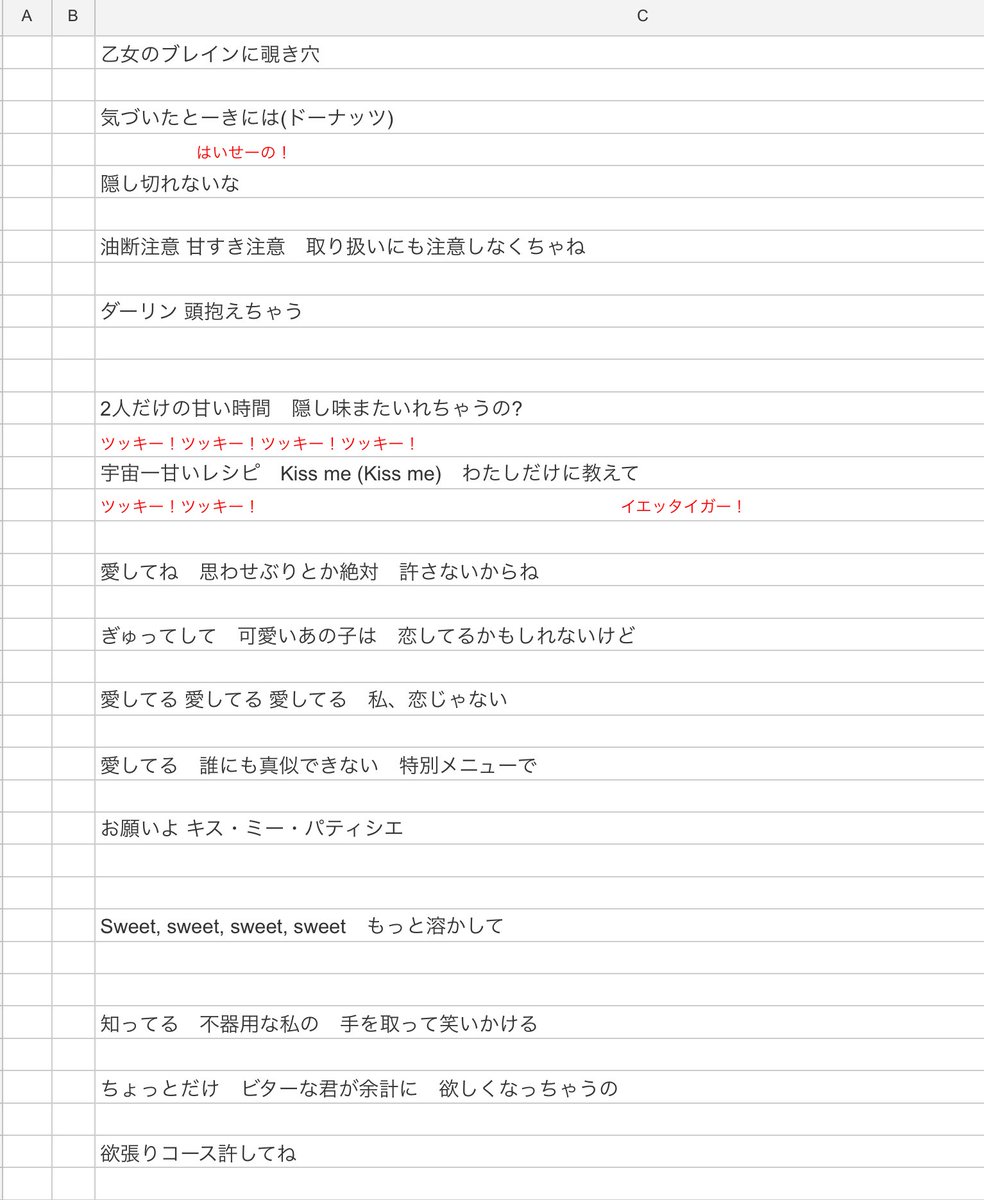 sho_gosato's tweet photo. キスパティの踊ってみた現場用のコール表ということで添削お願いします、次のツイートに参考動画載せます https://t.co/2p6MIfglQV