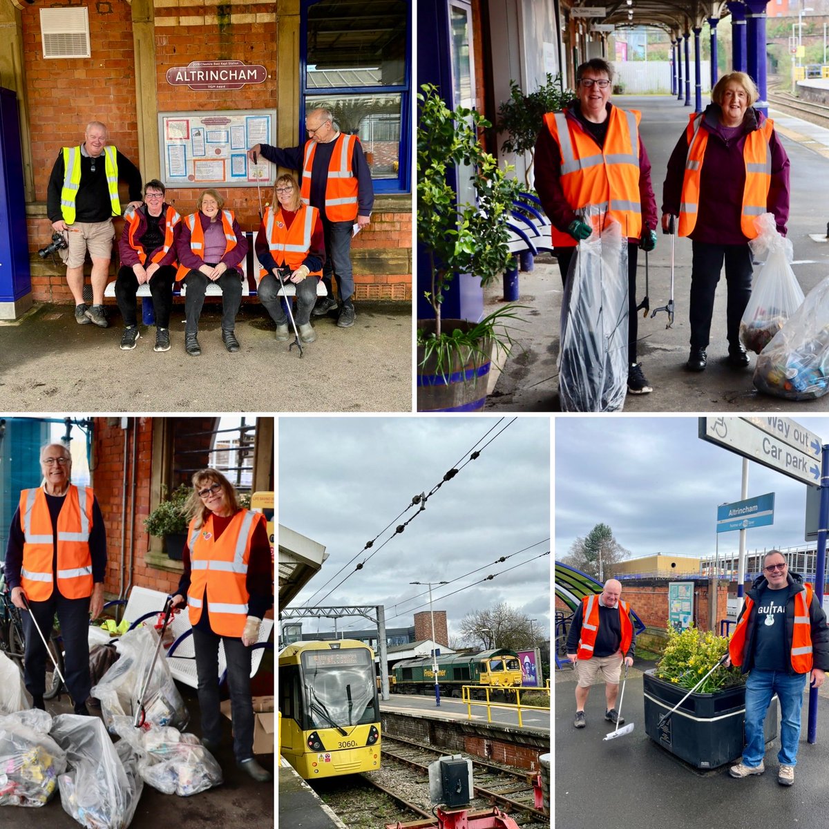 Great British Spring Clean 15 - 31 March 2024  #GBSpringClean ⁦@KeepBritainTidy⁩. 7 of us collected 9 bags of litter today on and around #Altrincham Interchange #volunteers ⁦@CommunityRail⁩ ⁦@BeeNetwork⁩ ⁦@northernassist⁩