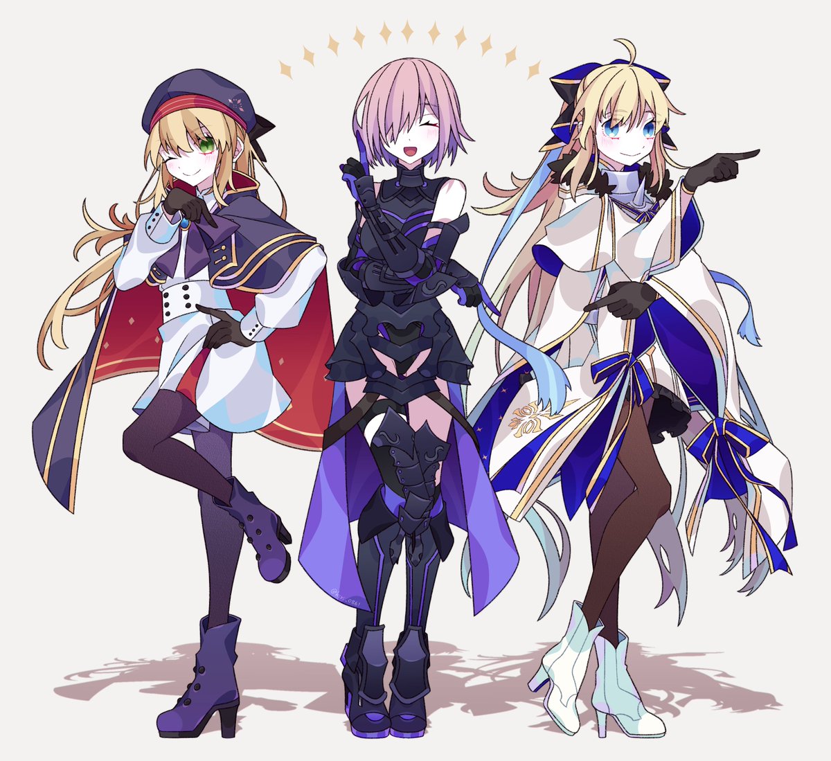 artoria caster (fate) ,artoria caster (second ascension) (fate) ,artoria pendragon (fate) ,mash kyrielight long hair breasts looking at viewer blush smile open mouth short hair  illustration images
