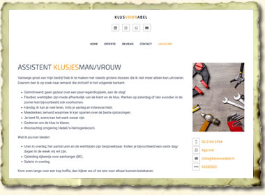 Een goede vakman zoekt een assistent klusjesman/vrouw.
Alle info vind je op: klusvoorabel.nl/vacature