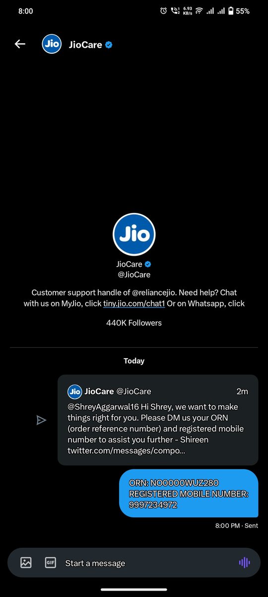 ShreyAggarwal16's tweet photo. @JioCare Done. Waiting for reply https://t.co/s71D0ZykJU