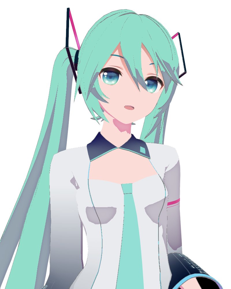 初音ミク 「ミクさんmstc用にテクスチャ調整中。とりあえず瞳以外は単色化までやったから後は」|3ぃtoのイラスト