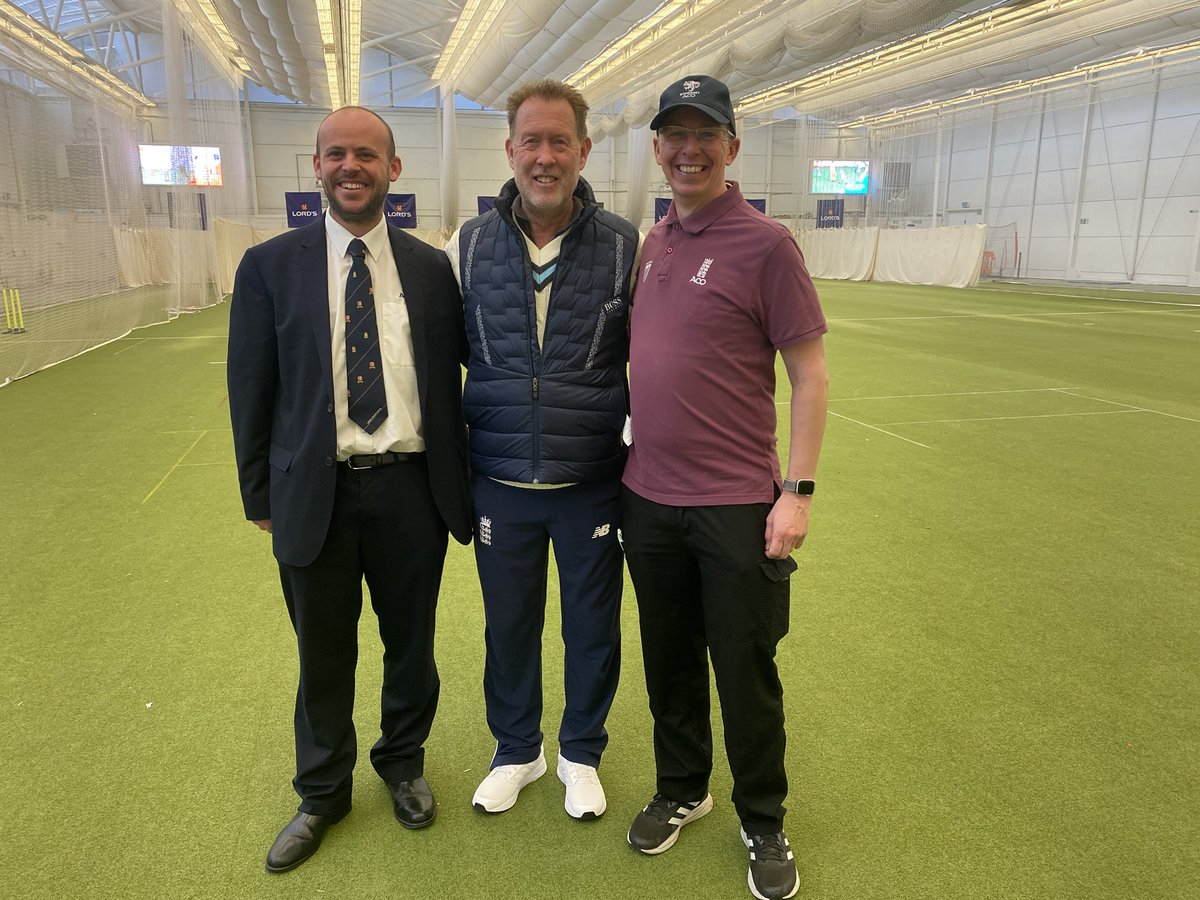 Our Publicity Officer <a href="/JordanMcManus/">Jordan McManus</a> standing at Lord’s today for the National Indoor Finals with Stafford Cox of Kent and Jason Belcher from Somerset.