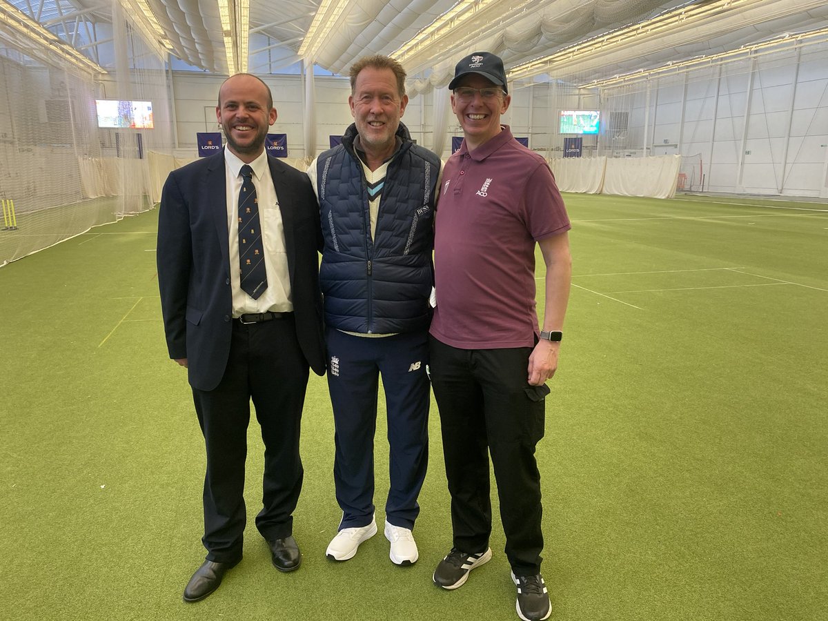 Our Publicity Officer @JordanMcManus standing at Lord’s today for the National Indoor Finals with Stafford Cox of Kent and Jason Belcher from Somerset.