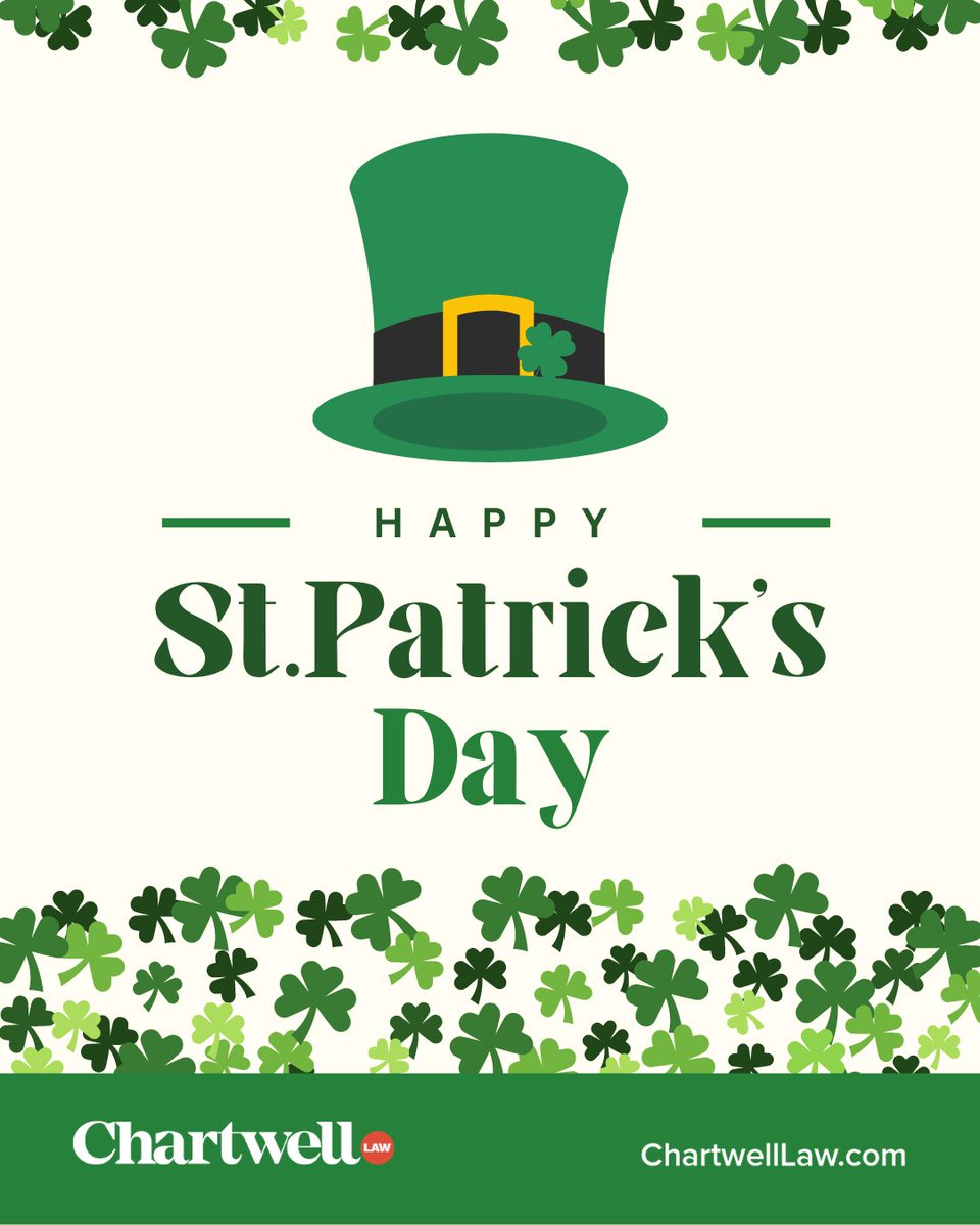 May you have all the happiness and luck that life can hold—and at the end of your rainbows may you find a pot of gold.

Happy St. Patrick's Day!

#ChartwellLaw #StPatricksDay #StPaddysDay #LuckOfTheIrish #Lucky #Irish #Shamrock #ErinGoBragh