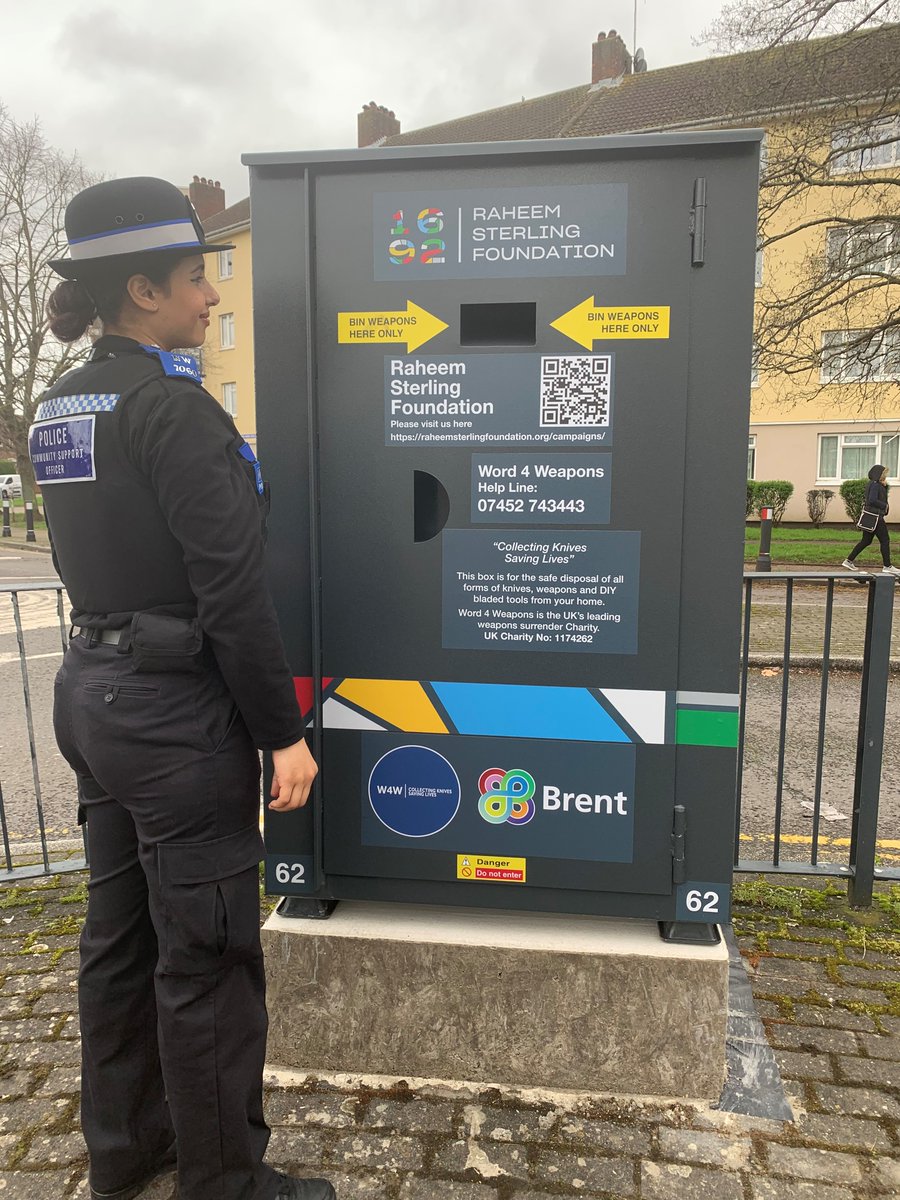 Brent Legend Raheem Sterling Foundation has installed weapon amnesty bins to provide a safe & anonymous way for people to dispose of knives in Brent. #harlesdenkgsnt @metpoliceuk @BrentVPC @NCCBrent @Brent_Council @word4weapons @stclaudinesnw10 @Brent_Council @RSfoundation