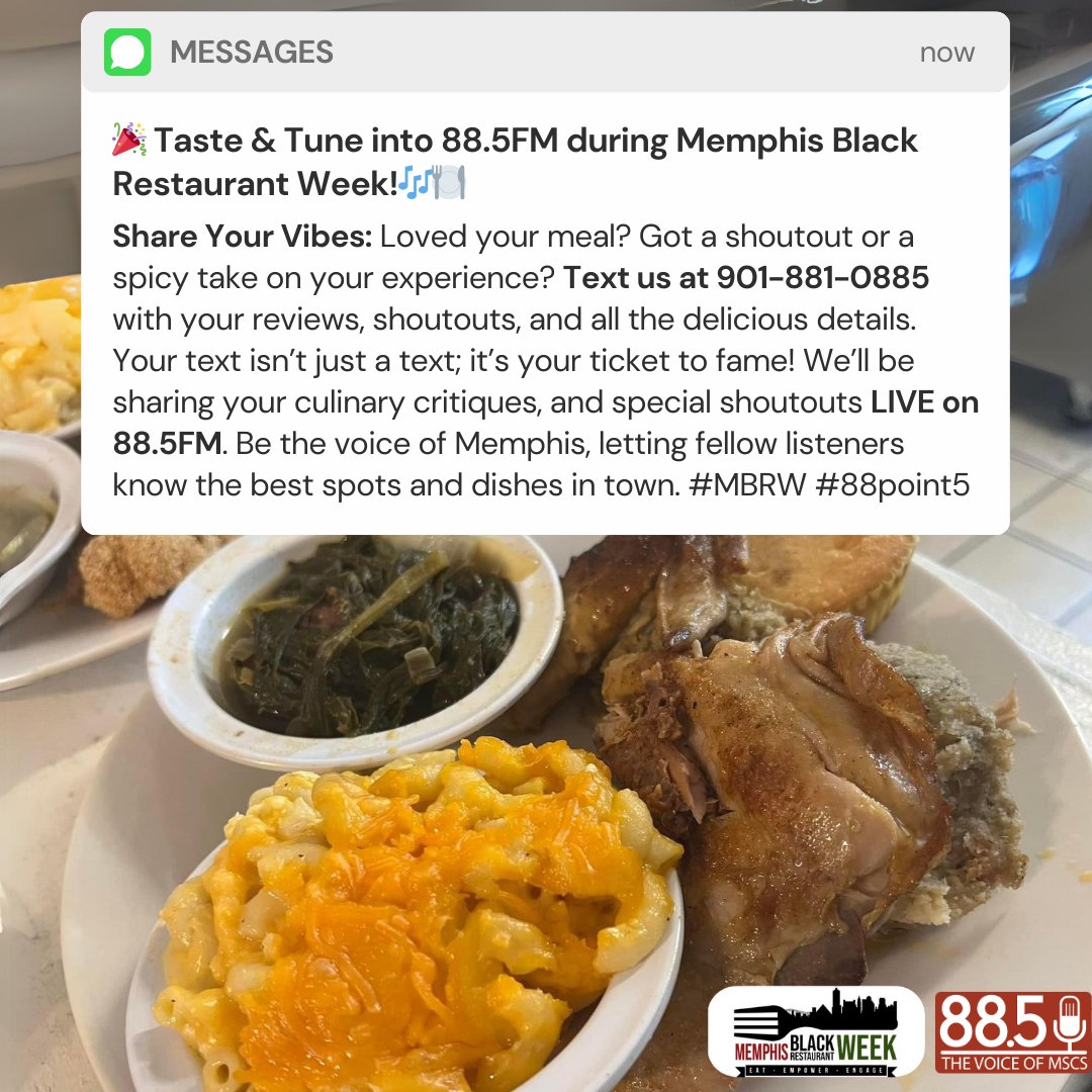 HAPPY MEMPHIS BLACK RESTAURANT WEEK!!!!!
Dive into all of the 29 Restaurant Flavors with Memphis Black Restaurant Week &amp; 88.5FM! 
Hey Memphis Foodies! Get ready to turn up the flavor and sound as we celebrate Memphis Black Restaurant Week with your favorite station, 88.5FM!