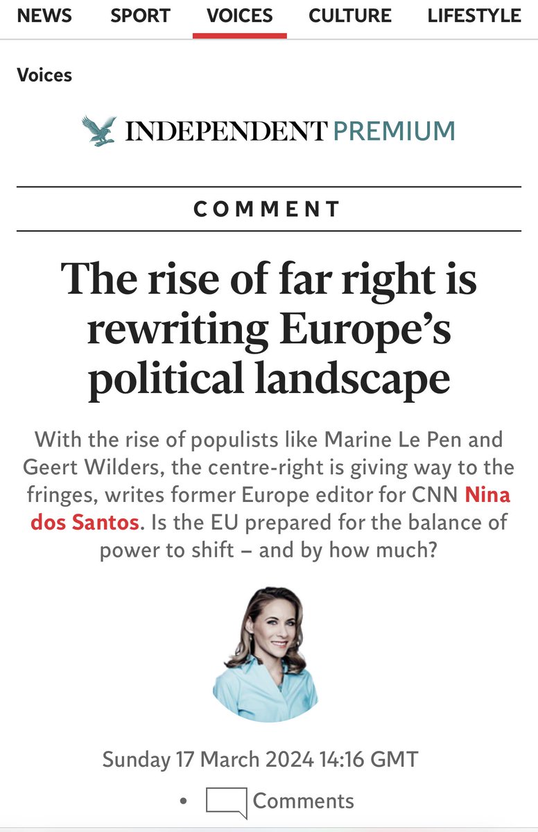 Nina (de Roy) dos Santos (@ninadrds) on Twitter photo My piece today for ā¦<a href="/Independent/">The Independent</a>ā© & ā¦<a href="/IndyVoices/">Independent Voices</a>ā© on how the rise of a disparate bunch of far right movements across Europe presents a paradox for the EUās erstwhile ascendent centre right.
(With thanks to ā¦<a href="/jerryzagoritis/">Jerry Zagoritis</a>ā© for his insights on the matter)
š My piece today for ā¦<a href="/Independent/">The Independent</a>ā© & ā¦<a href="/IndyVoices/">Independent Voices</a>ā© on how the rise of a disparate bunch of far right movements across Europe presents a paradox for the EUās erstwhile ascendent centre right.
(With thanks to ā¦<a href="/jerryzagoritis/">Jerry Zagoritis</a>ā© for his insights on the matter)
š