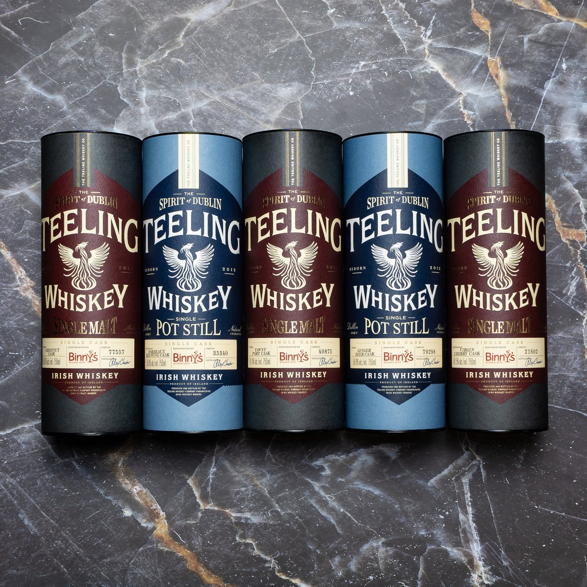 Just in time for St Patrick's Day, five new Binny's Handpicked bottles from @TeelingWhiskey. Bottled at natural cask strength and non-chill filtered with an array of interesting barrel finishes to pick from. On sale now with your Binny's card. binnys.com/whiskey-hotline