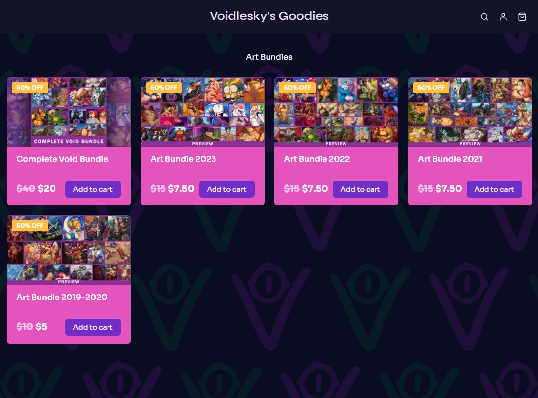 It's pretty basic for now but I made a Sellfy store. I'm still giving 50% discount there until the end of the day 💜 voidlesky.sellfy.store