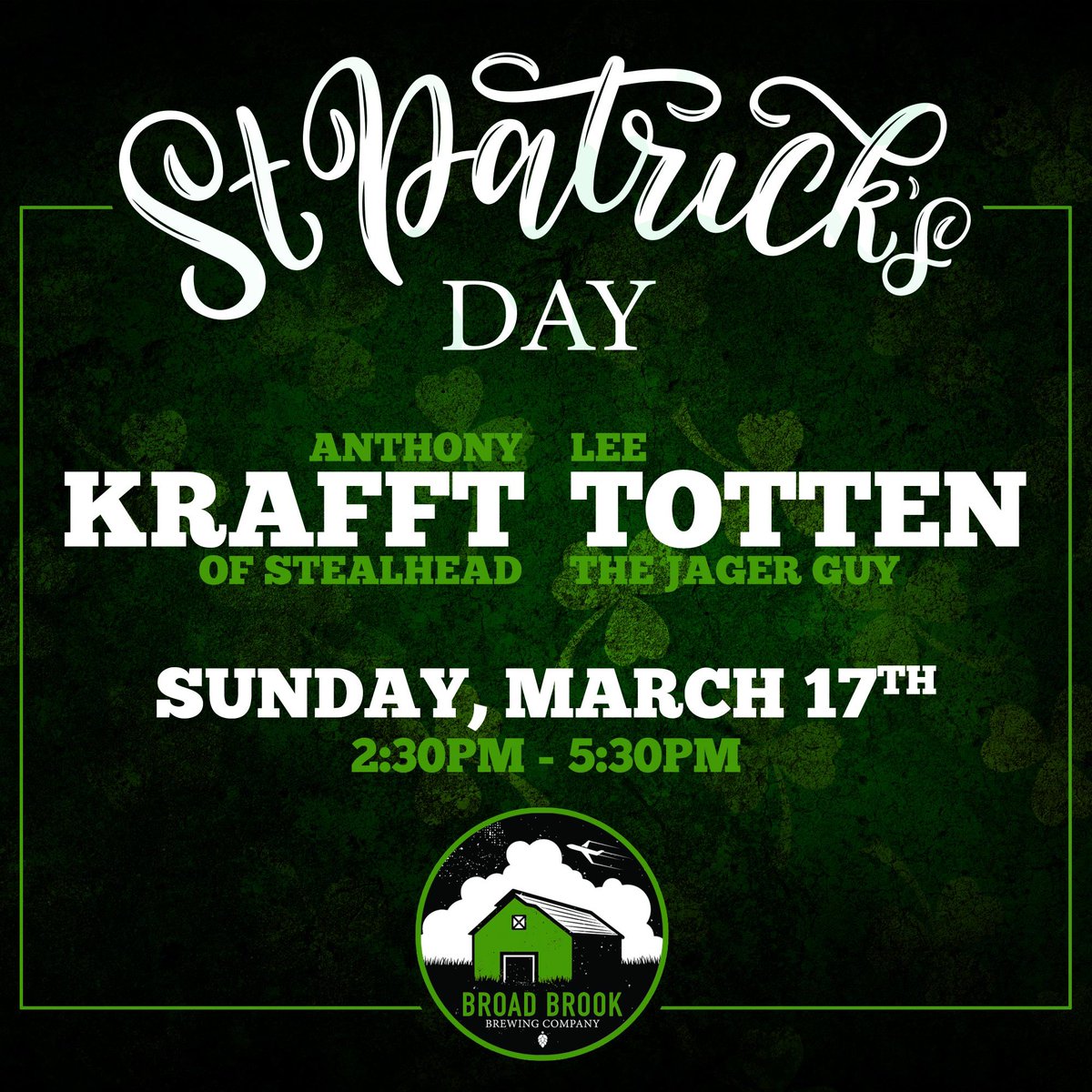 Lee Totten (@thejagerguy) on Twitter photo Today <a href="/BroadBrookBrew/">Broad Brook Brewing</a> from 230-530 Anthony Krafft and myself will be playing our favorite drinking songs to celebrate! Plus, no windows near the stage so I am free from the risk of another sidewalk plant. Today <a href="/BroadBrookBrew/">Broad Brook Brewing</a> from 230-530 Anthony Krafft and myself will be playing our favorite drinking songs to celebrate! Plus, no windows near the stage so I am free from the risk of another sidewalk plant.