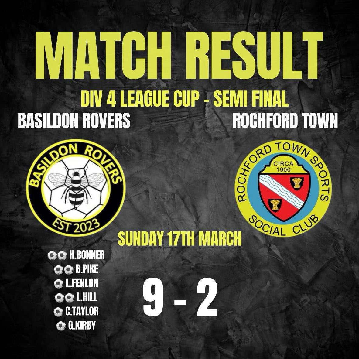 BasildonRovers's tweet photo. Final here we come! Friday night under the lights! UTR 🟡⚫️🐝 https://t.co/JRXEsFrVv5