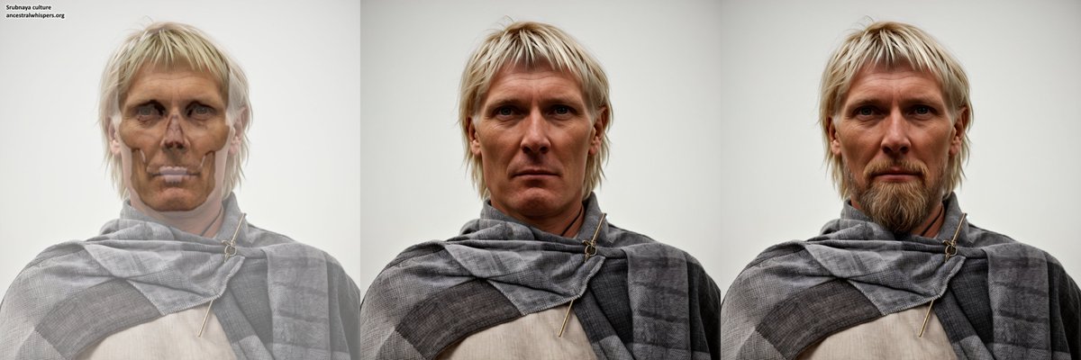 Facial reconstruction of a Late Bronze Age man buried in a kurgan in Utvinka, West Kazakhstan, who belonged to the Srubnaya culture.