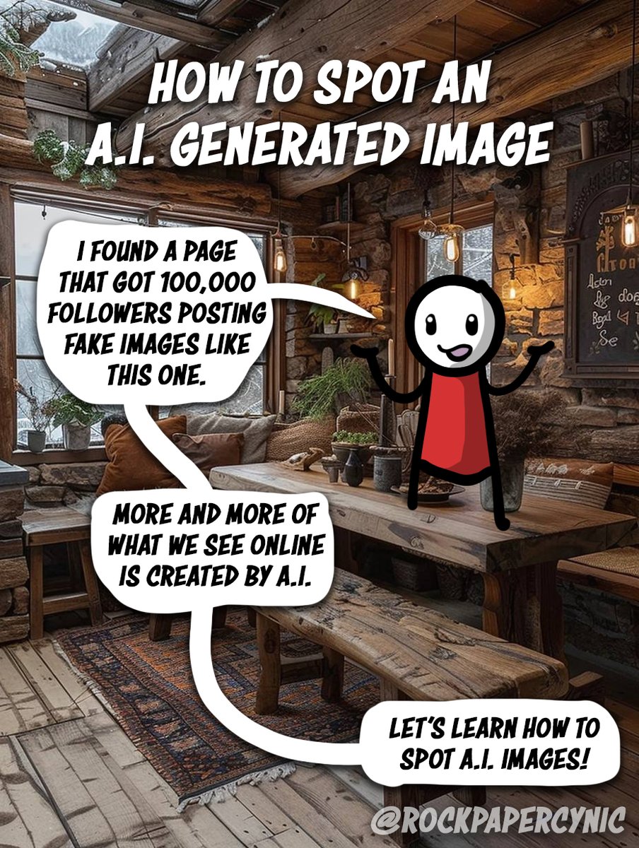 A.I. photos are flooding social media and contributing to an Internet where we can't believe what we see.

Spotting A.I. 📷s is an important media literacy skill.

It takes a few seconds to spot a fake and stop the spread of disinformation. Let's learn how! 🧵(1/5)