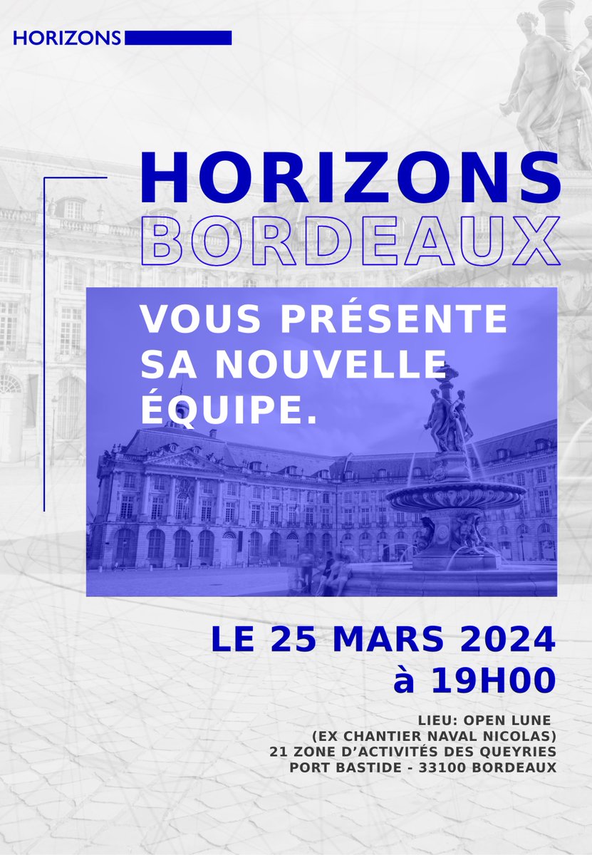 Le comité municipal d’.@horizons_bdx33 vous invite à un échange le 25 mars. Ce sera pour nous l’occasion de vous présenter la nouvelle équipe incarnée par Véronique Georg et marc Lafosse. Les échanges seront suivis par un moment de convivialité !