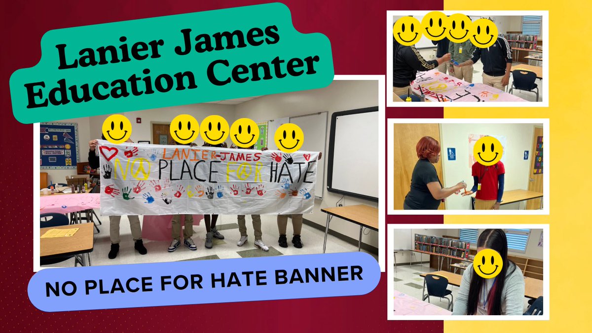 💡SPOTLIGHT 💡 Ms. Baskerville at Lanier James Education Center working with students creating No Place for Hate banner for ATL Conference
