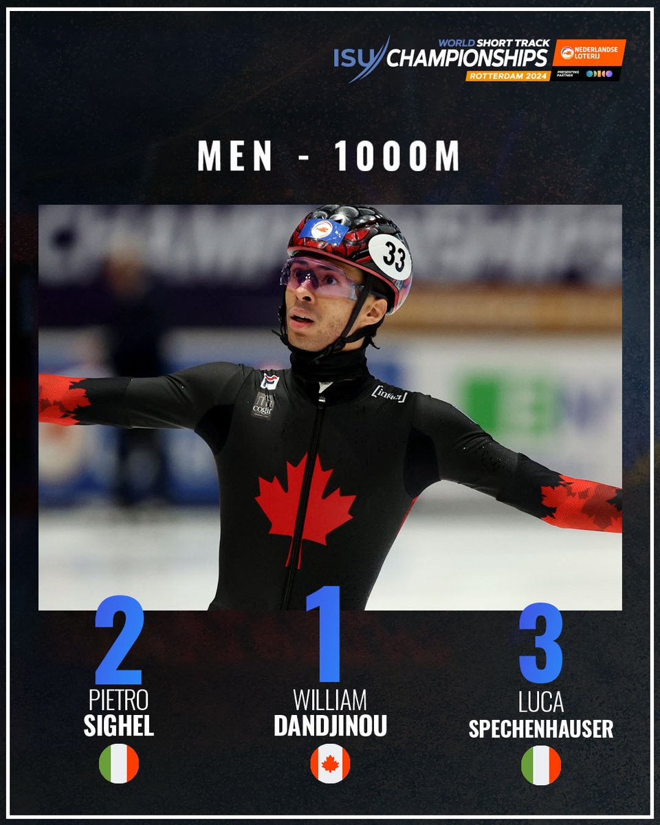 William Dandjinou 🇨🇦 strikes again! It's #WorldShortTrack gold in the 1000m for the Canadian star #ShortTrackSkating