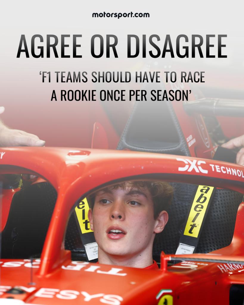 Motorsport's tweet photo. F1 teams are obliged to give two free practice sessions per season to a driver who had not yet competed in more than two grands prix (a rookie).

But should #F1 go a step further? 👀 https://t.co/lEGYFXeBwU