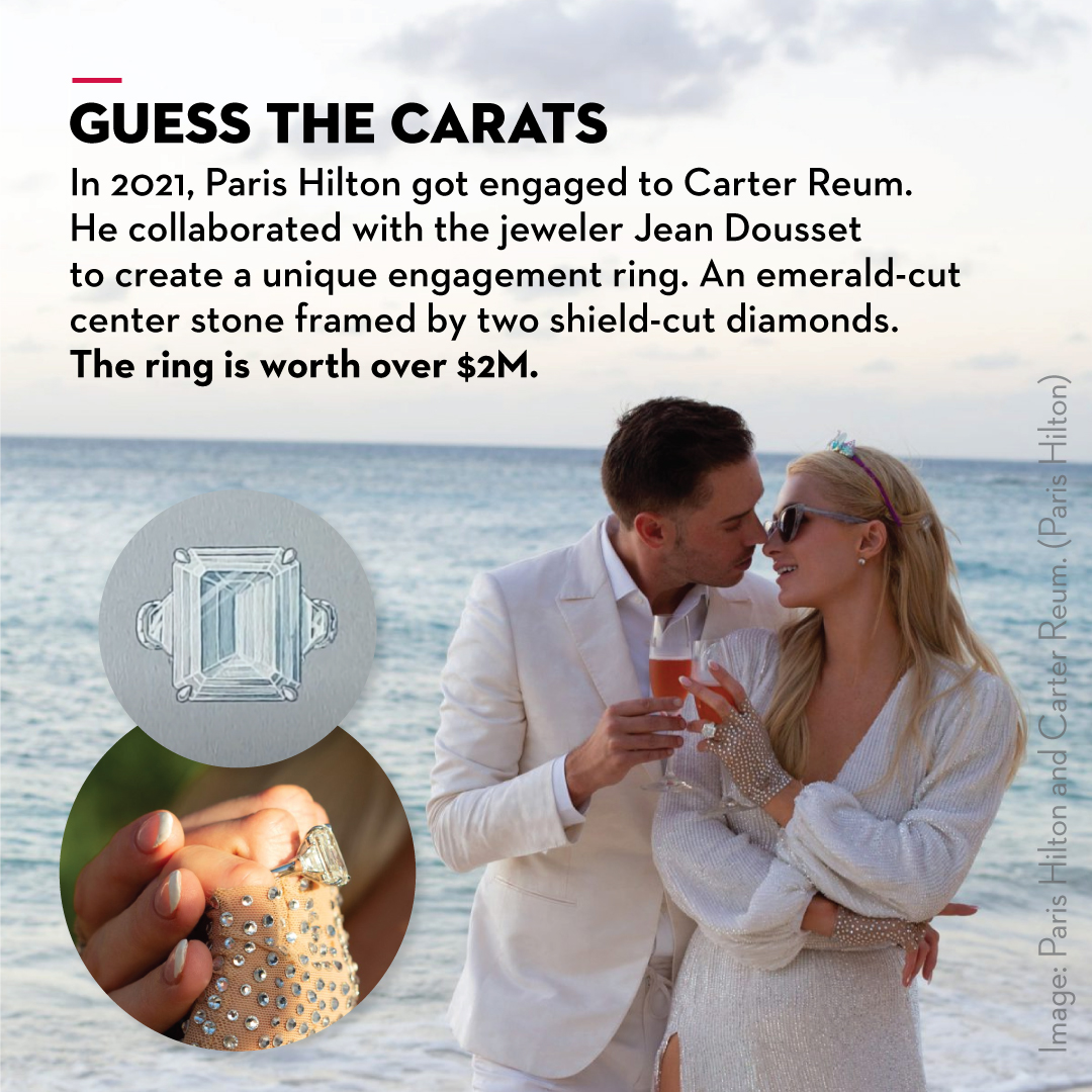 Guess the carats of the 2000s icon Paris Hilton’s engagement ring 💍💎