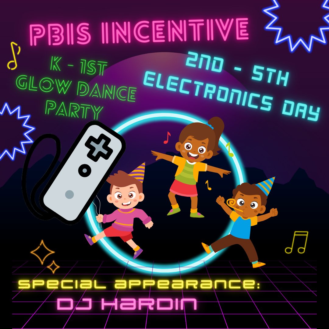 SpeasGlobal's tweet photo. This month's #PBIS incentive is #GlowDance K-G1 or #ElectronicsDay G2-G5 for 10 bees. Ask your child's teacher for details later this month (March 28)! https://t.co/onPrS5PMtL https://t.co/OE0cxa3XWp