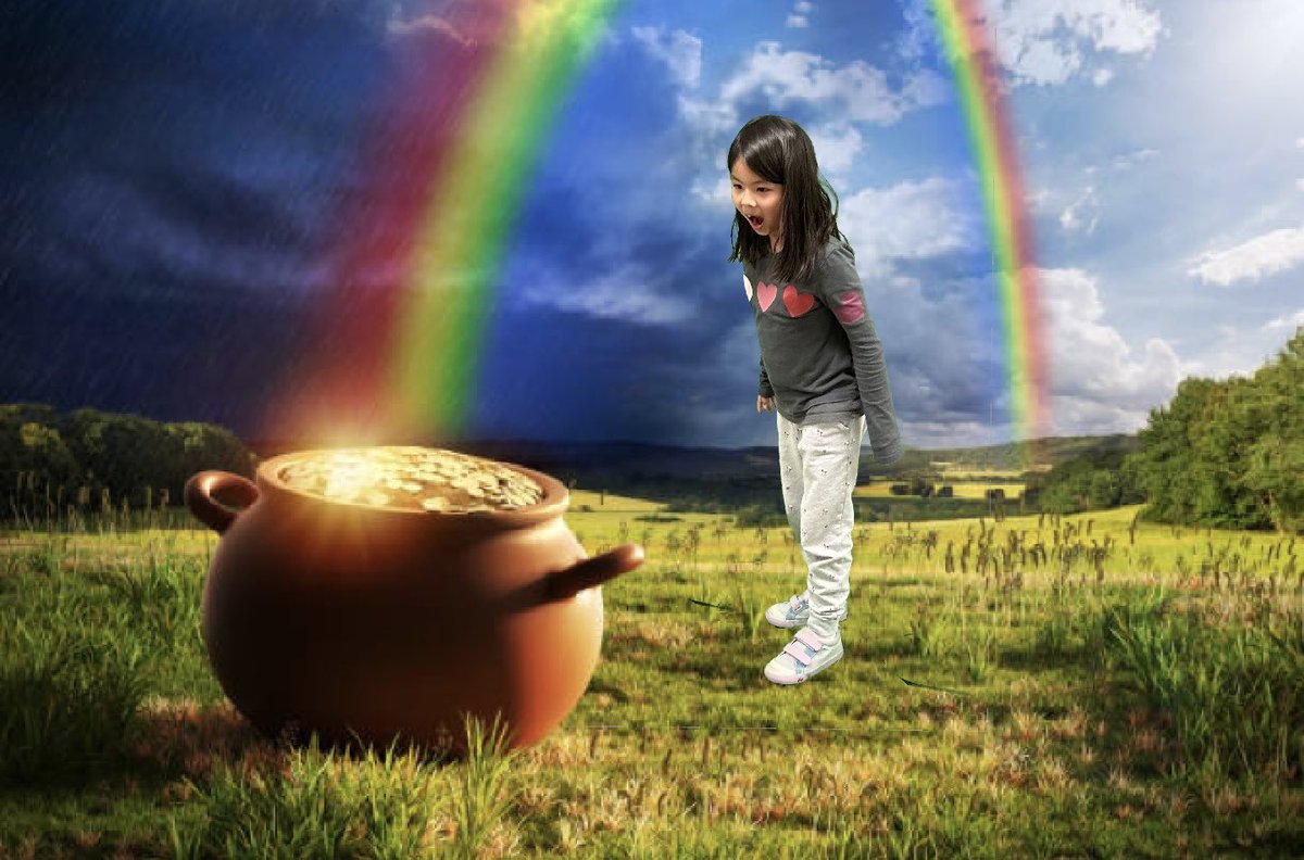 KathrynSLong2's tweet photo. Happy St. Patrick’s Day! My class has been writing to the prompt, “What would happen if you discovered a pot of gold?” #greenscreen #doinkapp #potofgoldattheendoftherainbow ☘️ 🌈 @DoInkTweets https://t.co/n4tMgRRj2U