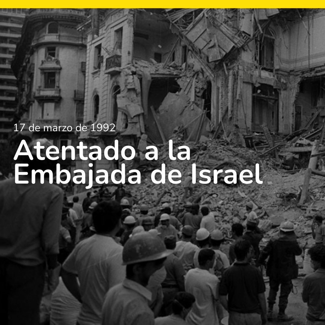 Hoy conmemoramos el aniversario del atentado a la Embajada de Israel, un acto de terrorismo que terminó con la vida de 29 personas y dejó más de 200 heridos.  

A 32 años de este día, honramos a las víctimas y acompañamos a sus familiares y amistades en el reclamo de justicia.