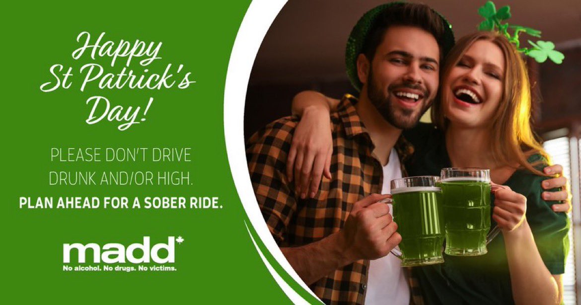 #HappyStPatricksDay ☘️

Plan ahead! Take public transit, call an Uber, a taxi or have a designated driver so you can enjoy St. Patrick’s Day! 🍻

#YQG #Windsor #LaSalle #Amhersburg #Tecumseh #Lakeshore #BelleRiver #Essex #EssexCounty #Kingsville #Leamington #Tilbury #Chatham