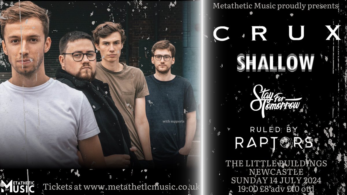 We will headline @LttleBuildings in Newcastle on July 14th 2024! With a killer lineup involving SHALLOW, @RuledByRaptors & @SFT_Offic 🔥🤘 SECURE TICKETS NOW via fatsoma.com/e/8j7thk8k/cru… 🎶 Metathetic Music #crux #newcastle #gig #headliner #music #livemusic #northeastmusic