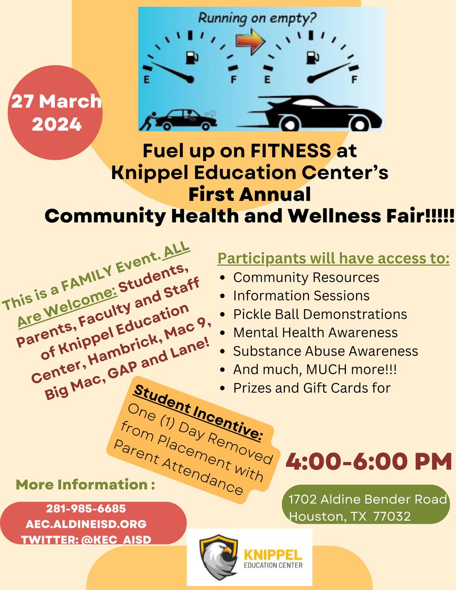 Hambrick Hawks, there will be a family health fair happening March 27th from 4-6pm. See the flyer for more information.