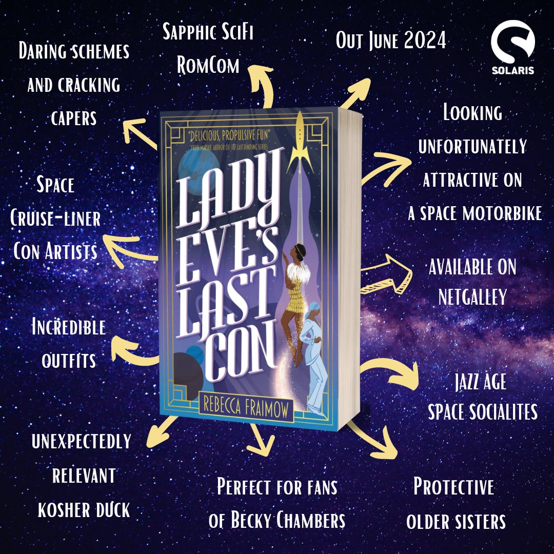 June 2024: LADY EVE'S LAST CON by @ryfkah! 'Ingenious, heart-warming and hilarious' @zenaldehyde 'Delicious, propulsive fun.' @freyamarske “Fraimow knows exactly what she’s doing.” Emily Tesh '(A) charming, space-hopping, queer rom-com' @voidcricket bit.ly/41bmtOP