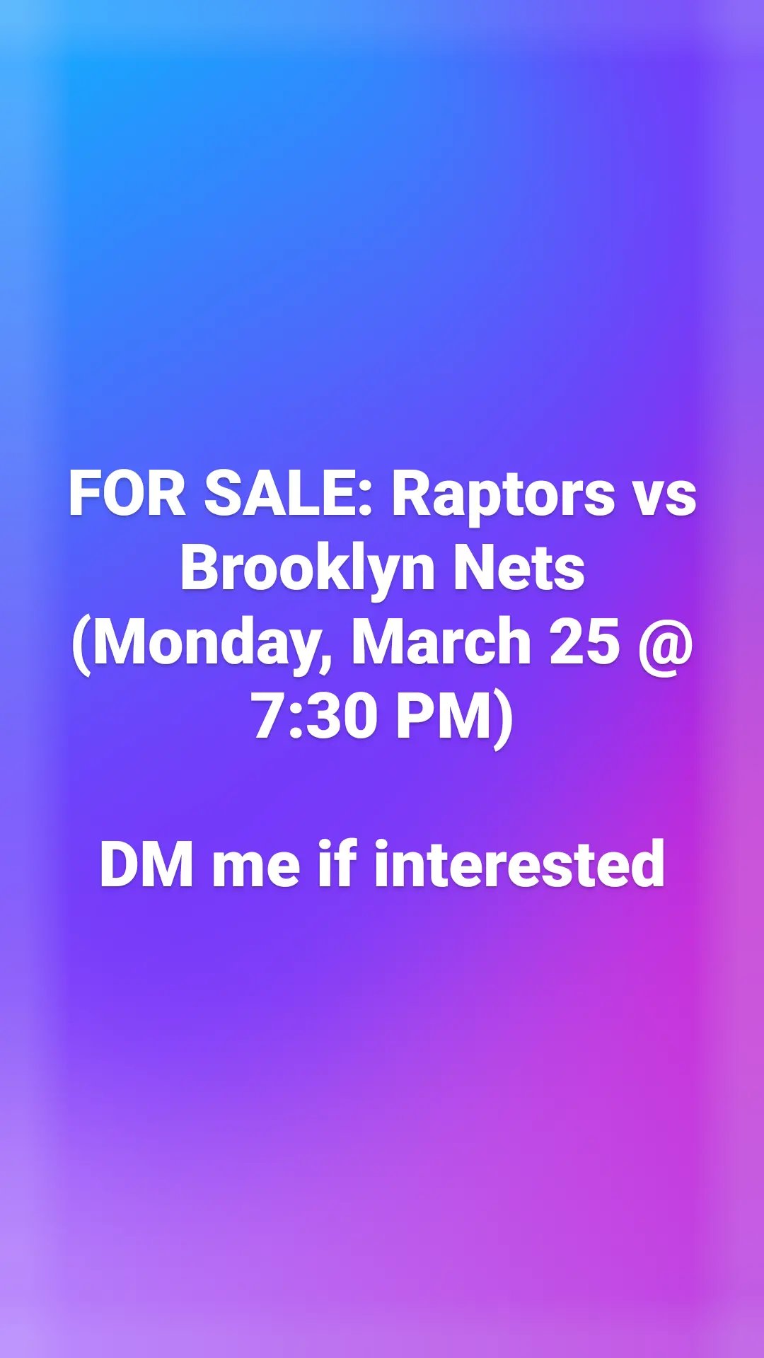 Vernon Chang on X: FOR SALE: Raptors vs Brooklyn Nets (Monday, March 25 @  7:30 PM) DM me if interested #ForSale #Selling #raptors #wethenorth  #raptorstickets #nbatickets  / X