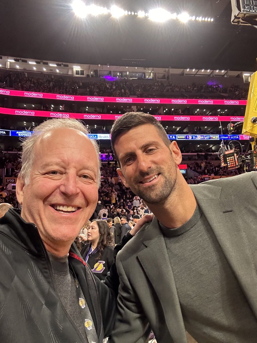 Loved spending some time with Novak Djokovic ⁦@DjokerNole⁩ ⁦@Lakers⁩ vs ⁦@warriors⁩ #talkingtogoats talkingtogoats.com